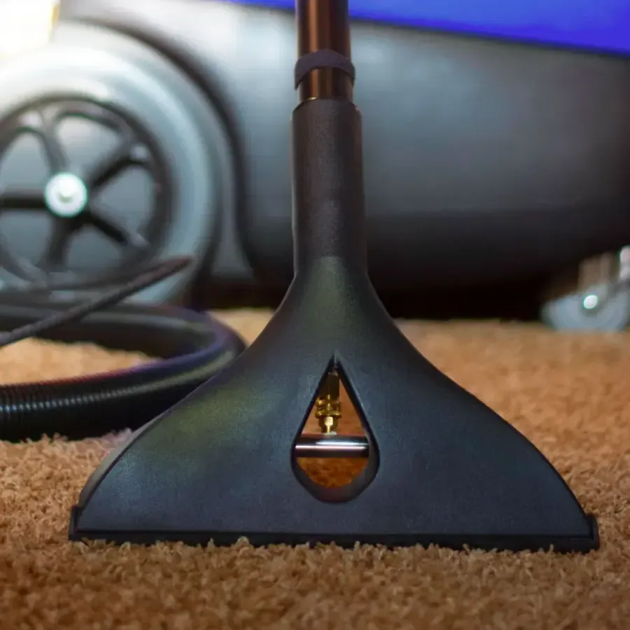 Extraction wand pulling water out of soaked carpet in a home